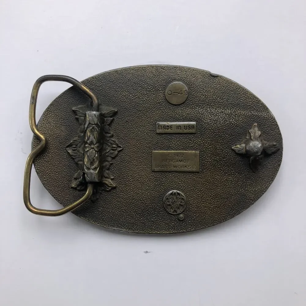 1977 Bergamot Brass Works Vintage Tractor Combine Harvest Oval Belt Buckle USA